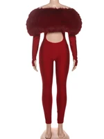 Sisterlinda Furry Slash Neck Jumpsuits Woman Luxury Hipster Patchwork Trend Sexy Hollow Stretch Fitness Club Activity Overalls 6