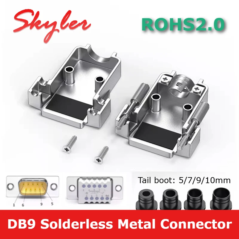 Industrial Grade DB9 Solderless Metal Connector Joint Upgraded 9Pin Male Female RS232 Serial Port Adapter 485/422 Universal Plug