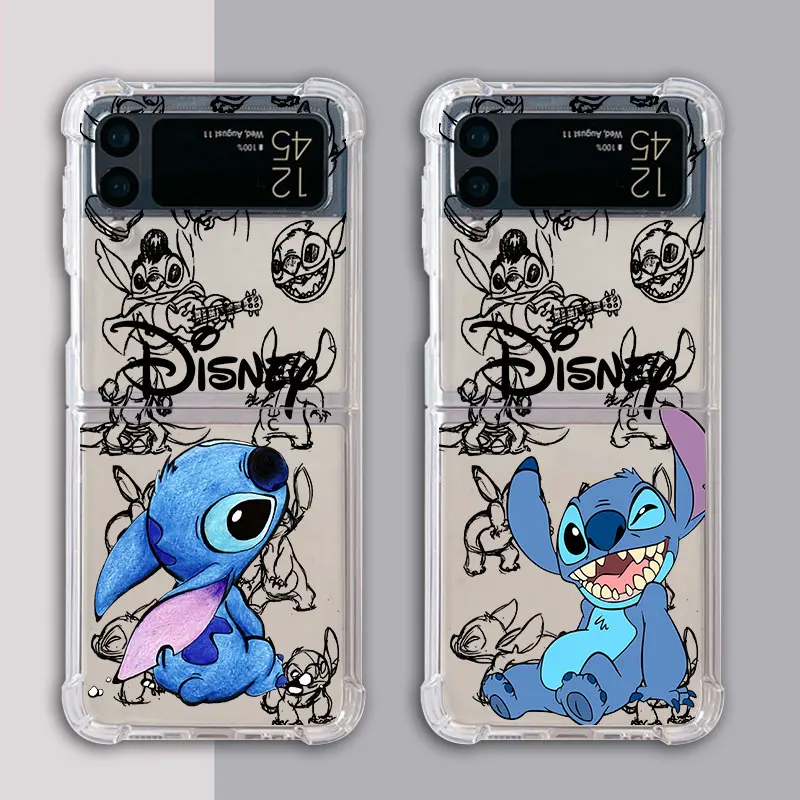 Disney stitch Case for Samsung Galaxy ZFlip3 Z Flip 4 zflip Z Flip 3 5G Z Flip5 Silicone TPU Transparent Clear Soft Air Cover