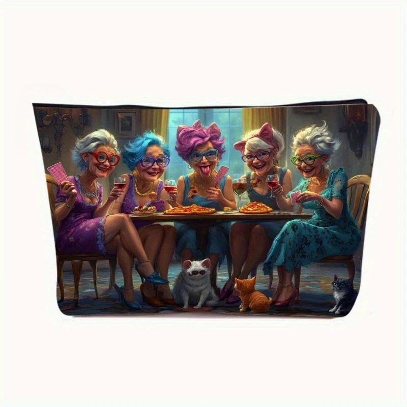1pc Cute Grandma Ester Makeup Bag with Safety Zipper - Adorable Face Design Travel Toiletry Organizer