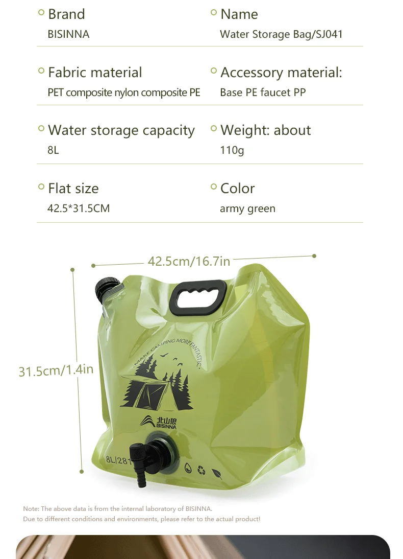 BISINNA Outdoor Mini Folding Water Bag Camping 8L Large Capacity Portable Water Bag Thickened Soft Food Grade Water Storage Bag