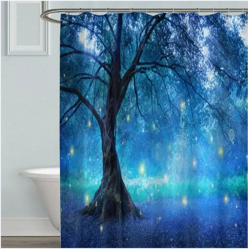 Magic Forest Shower Curtain Dream Trees Scenery Bath Curtain Modern Home Bathroom Decoration Waterproof Fabric Bathtub Screen