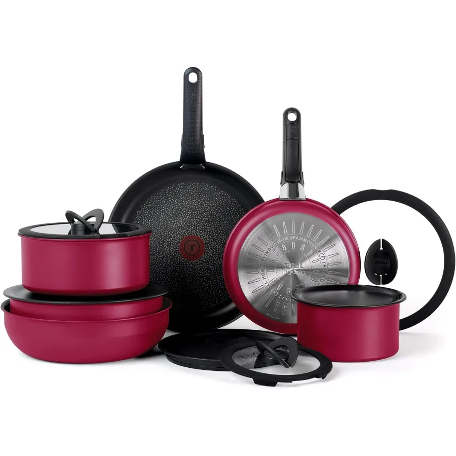 

Ingenio Expertise Non Stick Cookware Set 14 Piece Induction Oven Broiler Safe 500F Cookware Pots and Pans Set RV Camping Frying