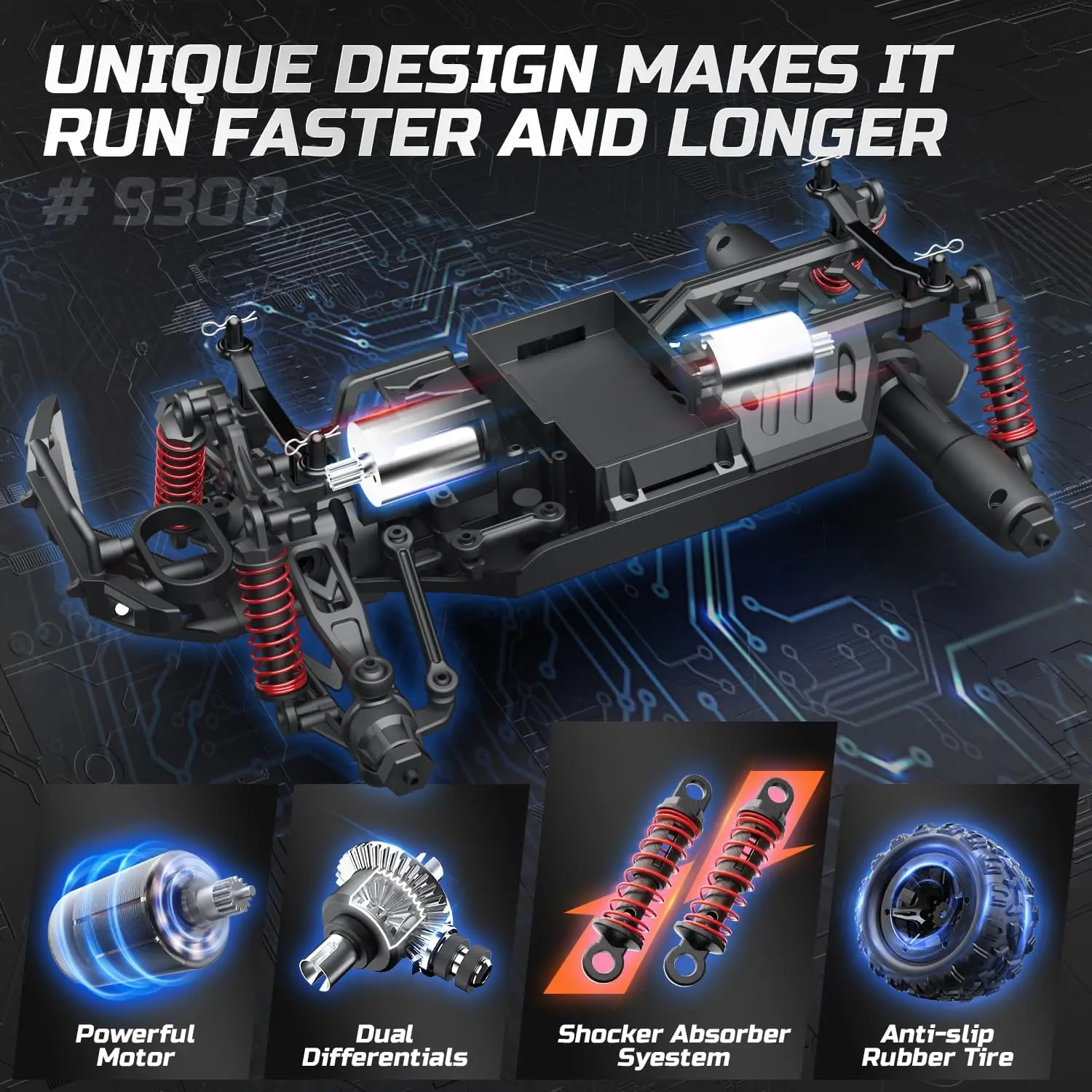 9300E High Speed RC Car Remote Control Monster Truck 1:16 Scale 40 KM/H 4WD off Road All Terrain for Kids And Adults 2.4GHz