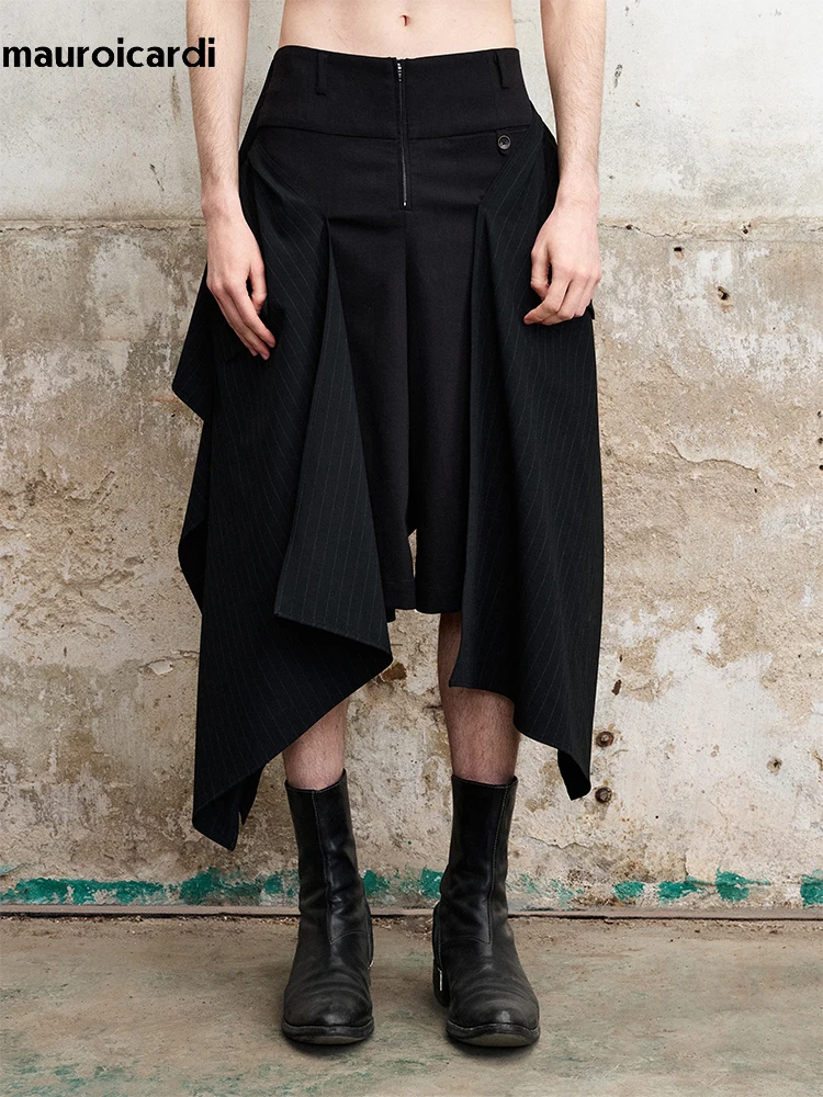 

Mauroicardi Spring Summer Loose Casual Soft Baggy Flowy Chic Shorts for Men High Waist Asymmetrical Wide Leg Pants Emo Clothes