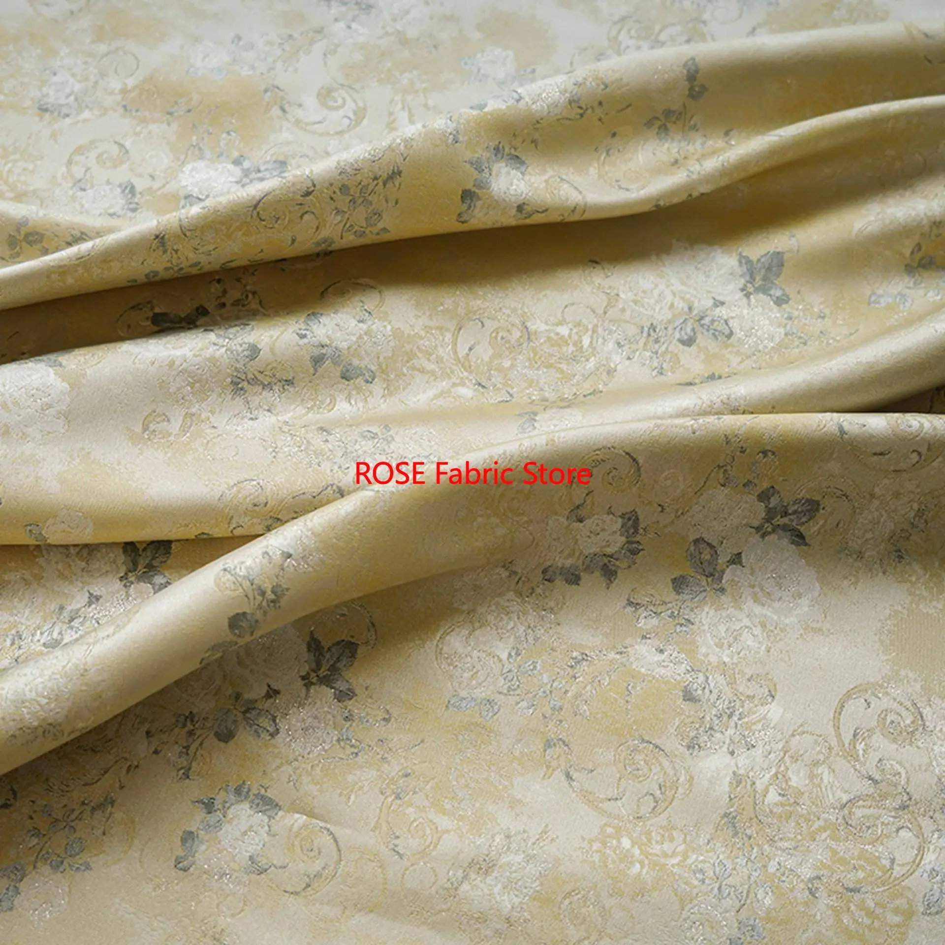 1 meter Light Yellow Bright Silk Rose Jacquard Fabric Soft Dress Vest Curtains Decorative Sewing Fabric