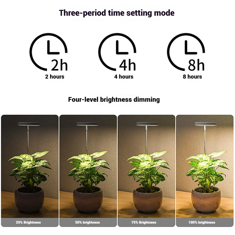 Adjustable USB Plant Growth Light with Timer Dimmable Angel Ring Design Extendable Pole for Succulents Flowers Houseplants