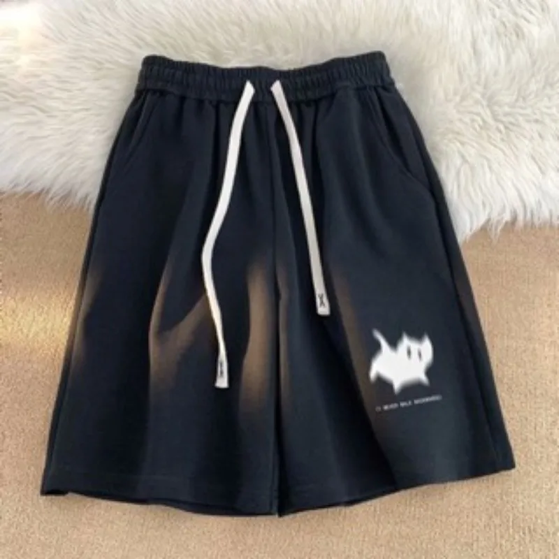 Oversized Shorts Men Gaussian Blur Scares Kittens Print Shorts High Street Couple Five-point Shorts Basketball Short Pants