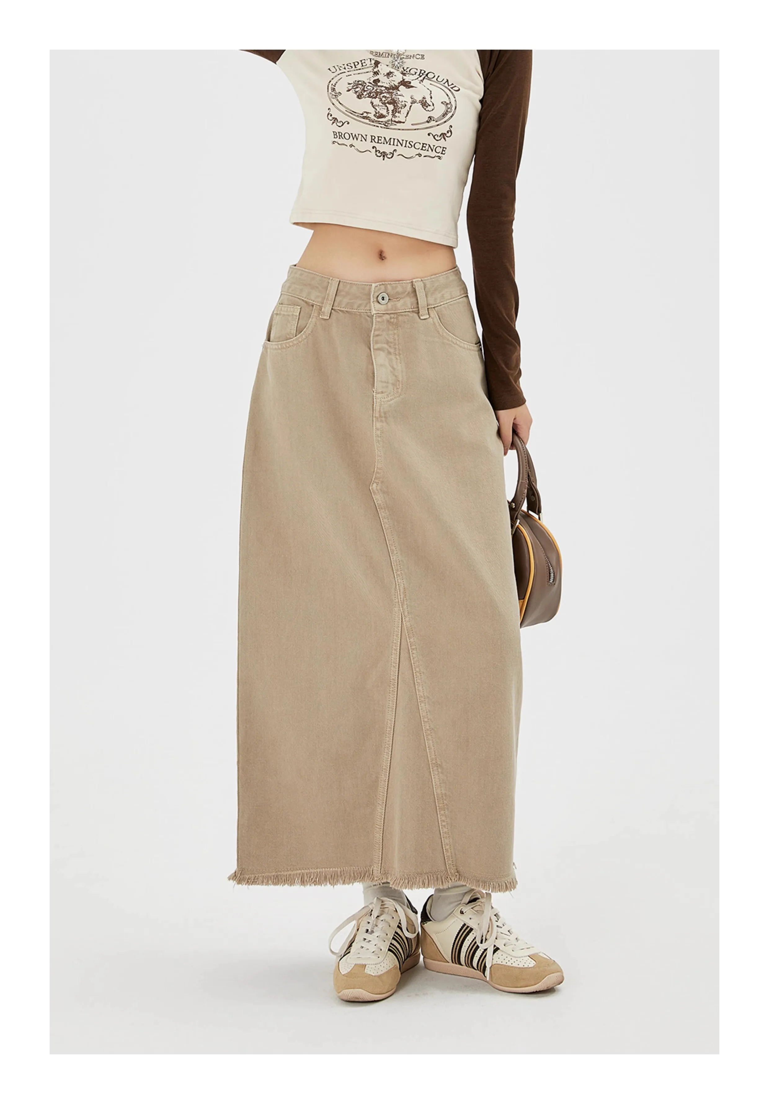 

ZHISILAO New High Waist A-line Long Skirt Women Vintage Y2k Khaki Denim Skirt Spring Summer 2024