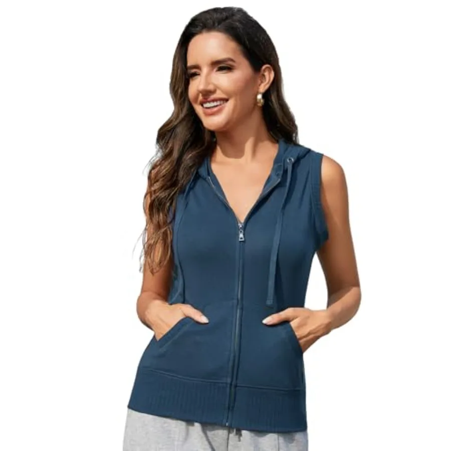 

MISS MOLY Women's Sleeveless Hoodies Sweatshirt Basic Solid Zip Up Vest Hoodie with Pockets