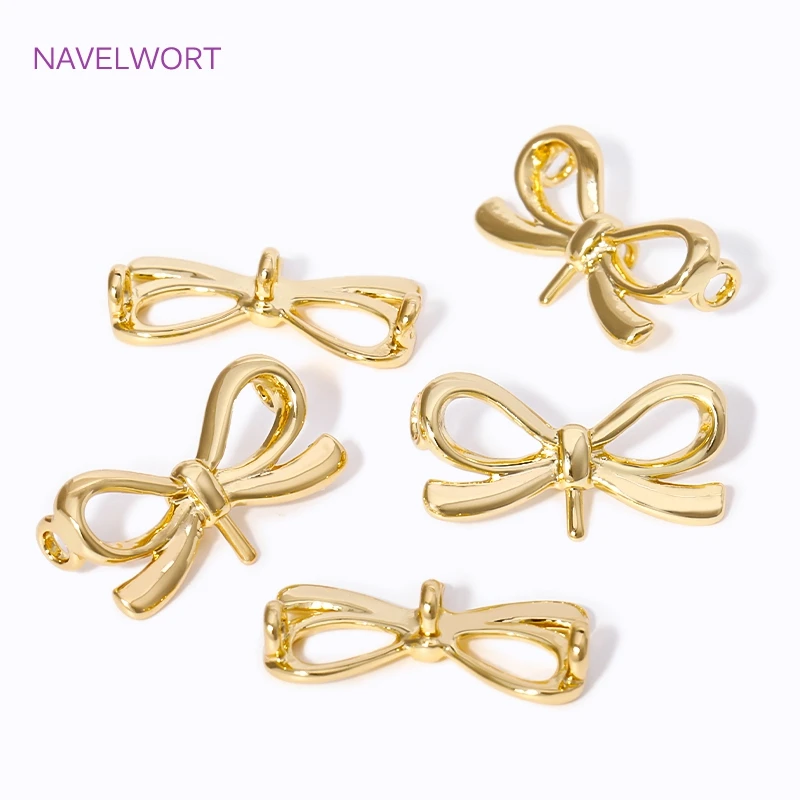 18K Gold Plated Bow Charms Connector,with Pearl Pendants Mounting,For Bracelet Jewelry Making Supplies DIY Accessories Connector