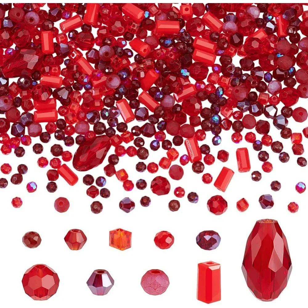 1000pcs 10 Styles Red Series Glass Beads Strands, Faceted Rondelle Crystal Beads Spacer Beads for Bracelet Necklace Earrings