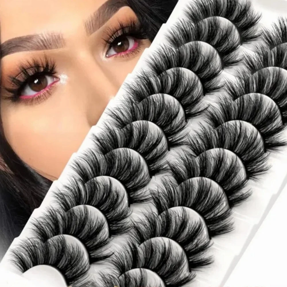 Luxuriöse künstliche Wimpern, flauschig, dünn, 20 mm, Vollstreifen, 8D-Volumen und lockig, hypoallergen, 10 Paar, perfekt für den täglichen Gebrauch