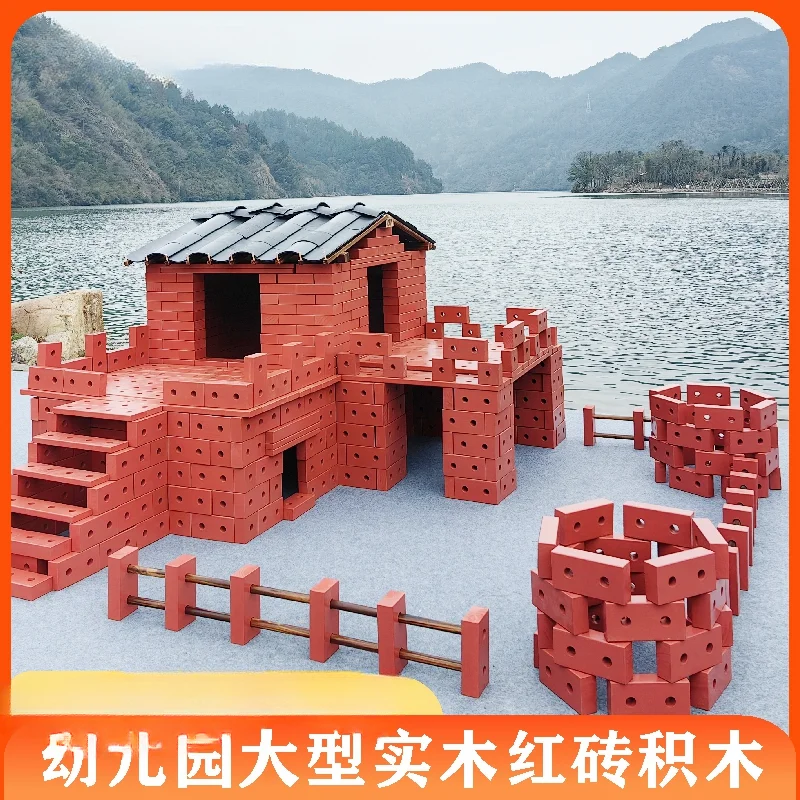 

Kindergarten outdoor large red brick building block master construction area children build brick toys