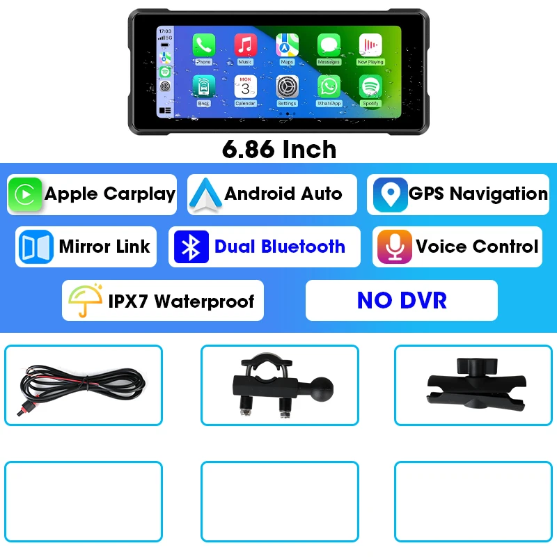 JMCQ 6.86 ''Motorfiets DVR GPS Navigatie Draadloze Carplay Android Auto Dash Cam IP67 Waterdichte Dual Bluetooth Moto Monitor