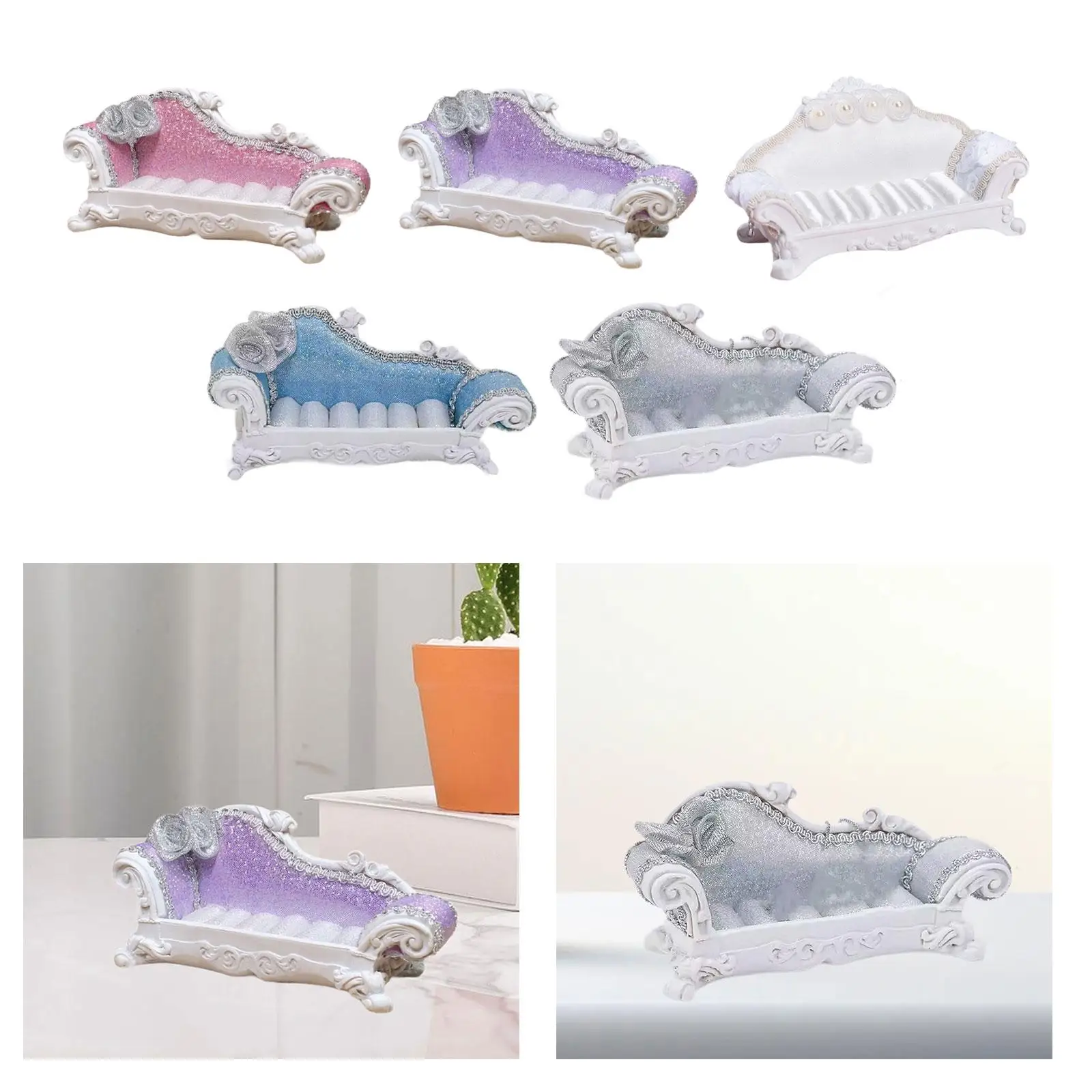 1/12 Dollhouse Long Sofa Miniature Model Decoration Versatile for Scene Decor