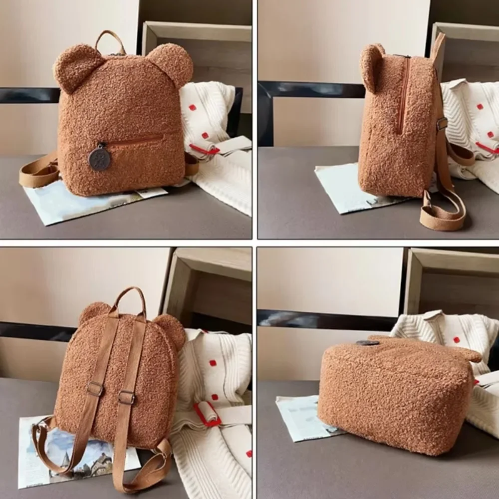 Personalised Womens Girls Cute Bear Pattern Backpack Gift Plush Toddler Backpack for Girls Custom Name Small Casual Shoulder