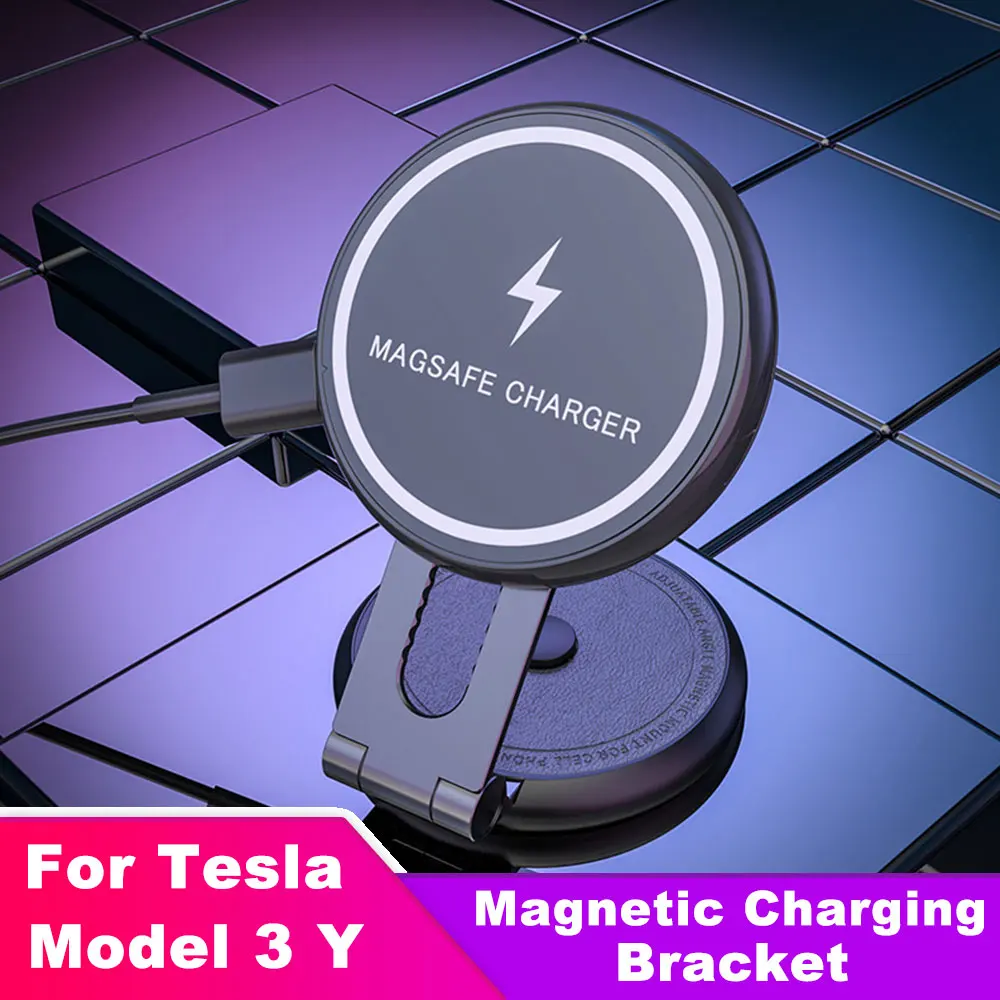 Car Charger Phone Holder For Tesla  Model 3 Y 15W Car Magnetic Wireless Charger for iPhone 13 12 14 Pro Max Wireless Charging