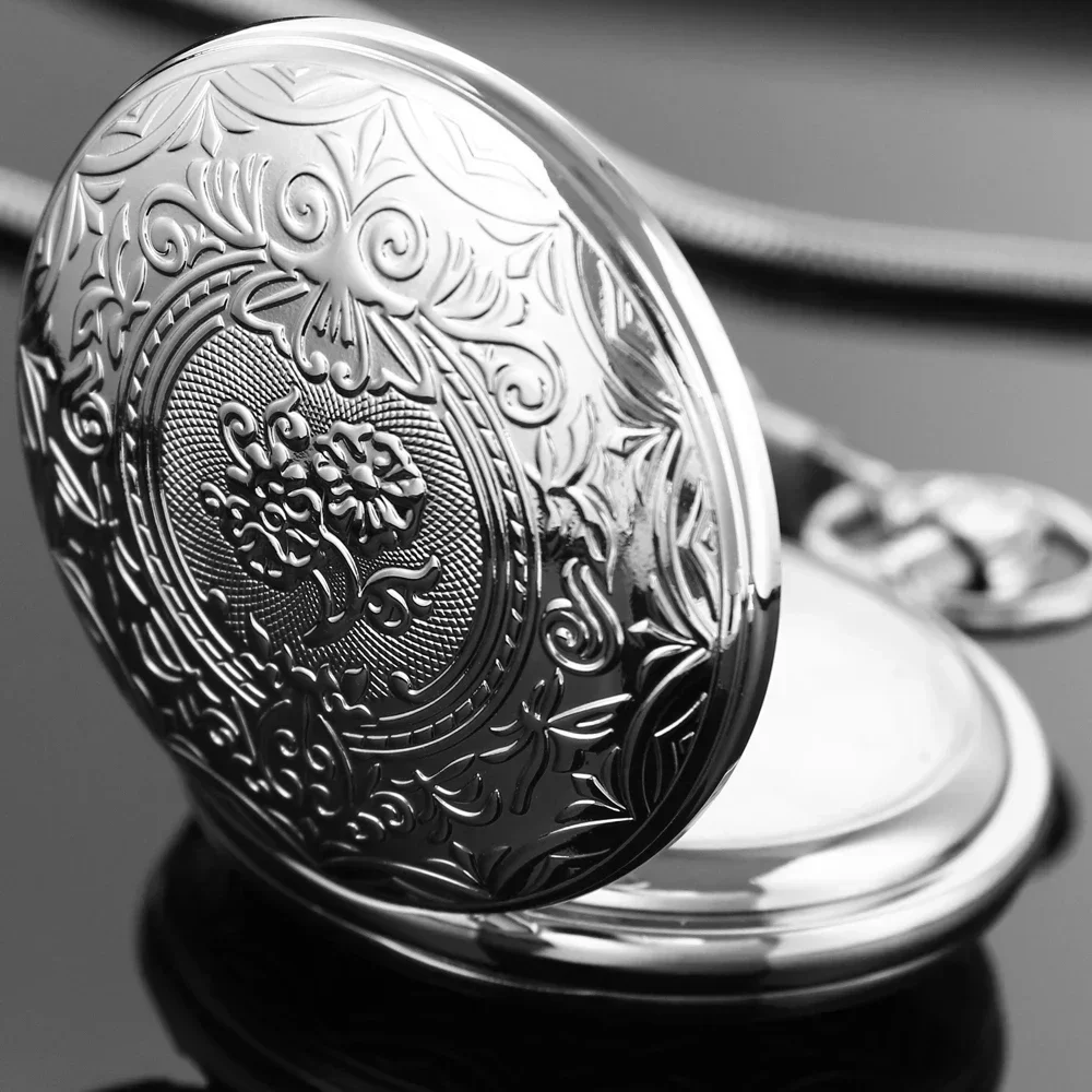 Vintage Classic Simple Silver Shield Mechanical Pocket Watch Arabic Numerals Dial Luxury FOB Chain Pendant Manual Timepiece Gift