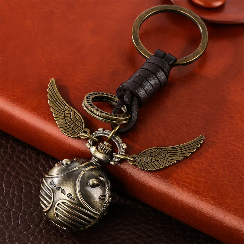 Steampunk Round Ball Shape Watches with Wings Men Women Pendant Quartz Pocket Watch Key Chain Rope Arabic Number Timepiece Gift