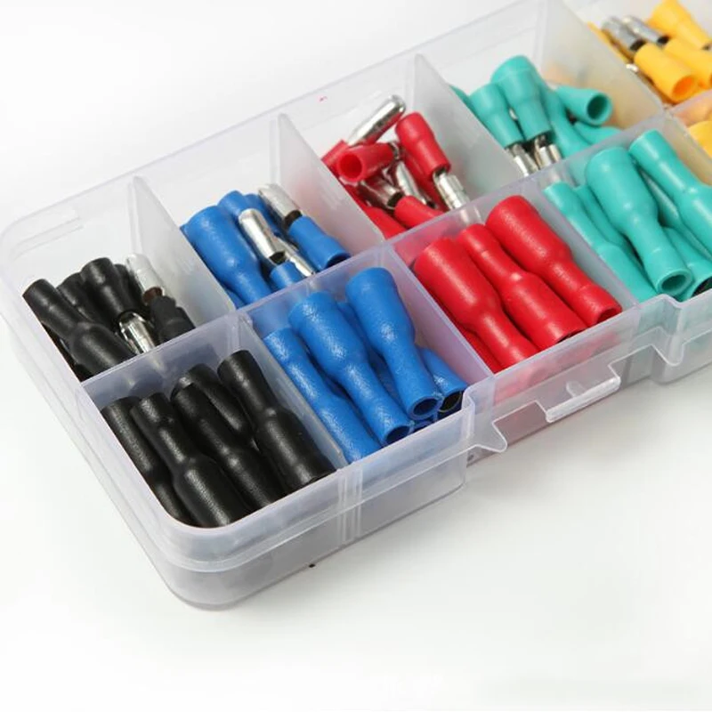 100pcs Assorted Insulated Female & Male Crimp Wire Terminals Brass, 22-16 AWG, 5 Colors