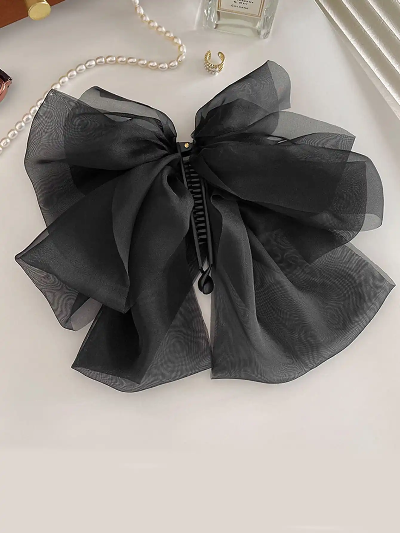 1 قطع الأزياء الصلبة الشيفون شبكة القوس الشريط الموز مقاطع الشعر للنساء الفتيات حزب إكسسوارات الشعر #5