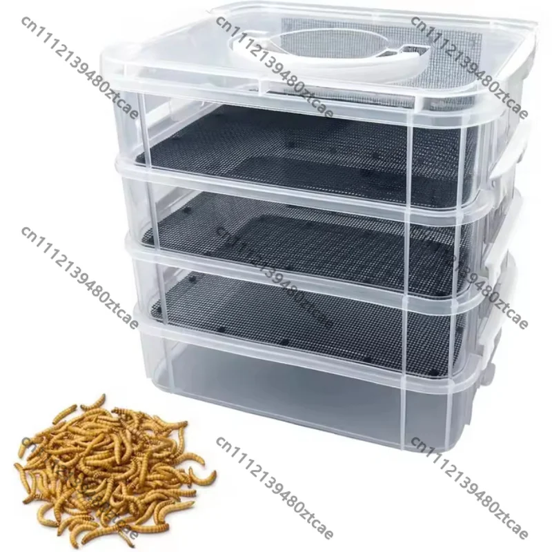 Multi-layer Large Capacity Live Insect Breeding Box Stackable Mealworm Rearing Container Tank for Reptile Pet Feeding Use