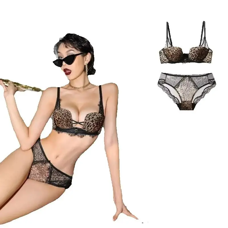 KUCLUT  Leopard Bra Set Lift Up Support Push Up Soft Lace French Style for Ladies Home Daily Casual Wear All Seasons S-XL Suit