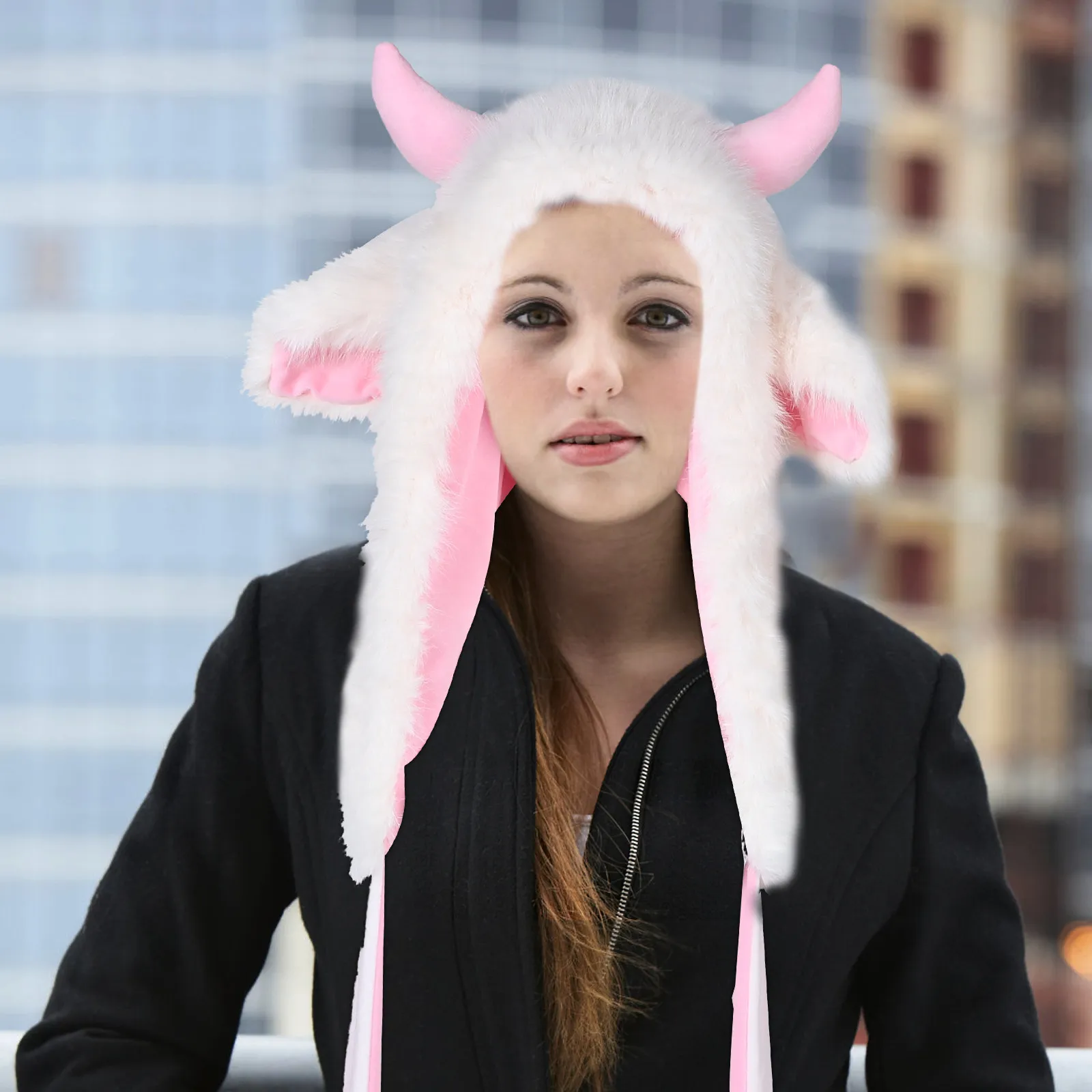 Conjunto de Gorro e Cachecol de Chifres de Boi Macios, Bonito e Quente para o Inverno, Chapéu de Fantasia de Animal para Crianças e Adultos, Uso em Festas, Gorros Engraçados para Adolescentes