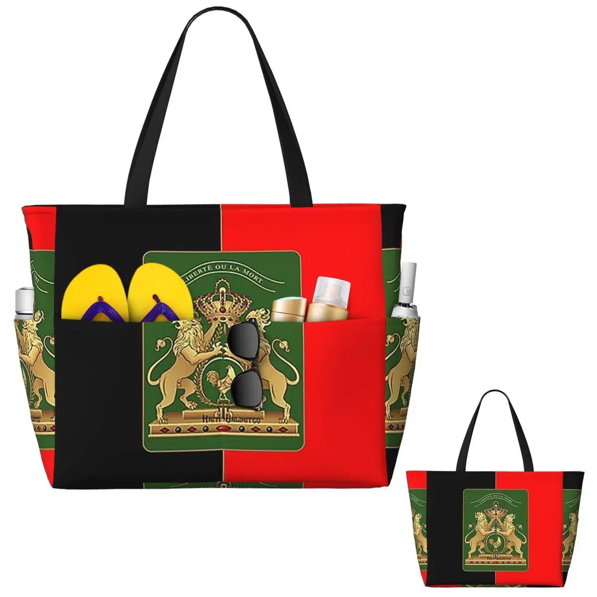 

Haitian Independence Flag Beach Tote Bag Sport Gym Yoga Duffle Large Tote Bag Women Travel Bag Fitness bag