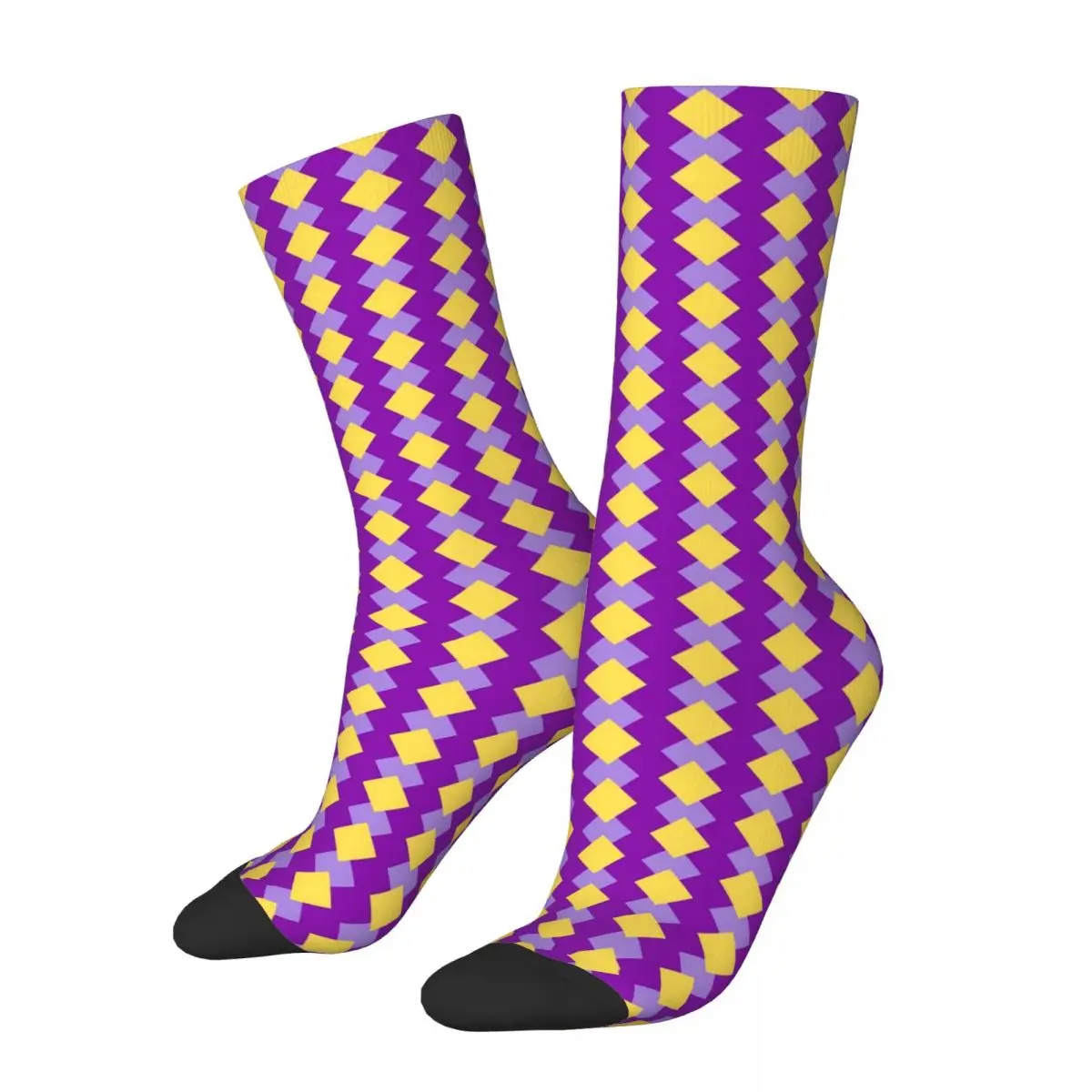 Purple And Yellow Checked Harlequin Socks Harajuku Soft Stockings All Season Long Socks Accessories for Unisex Birthday Present