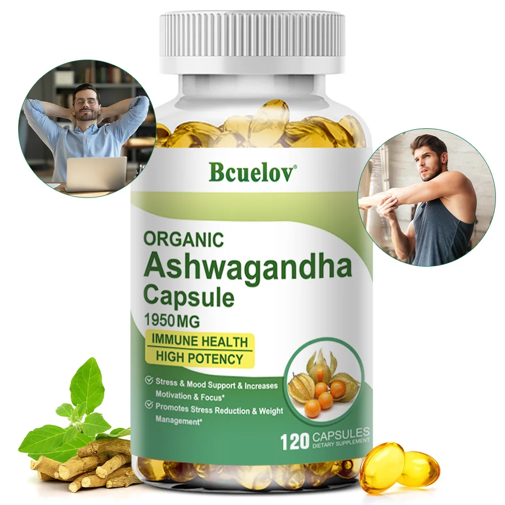 

Organic Ashwagandha Capsules, 1950 Mg, with Black Pepper, for Stress Management, Energy, Mood, and Sleep Support
