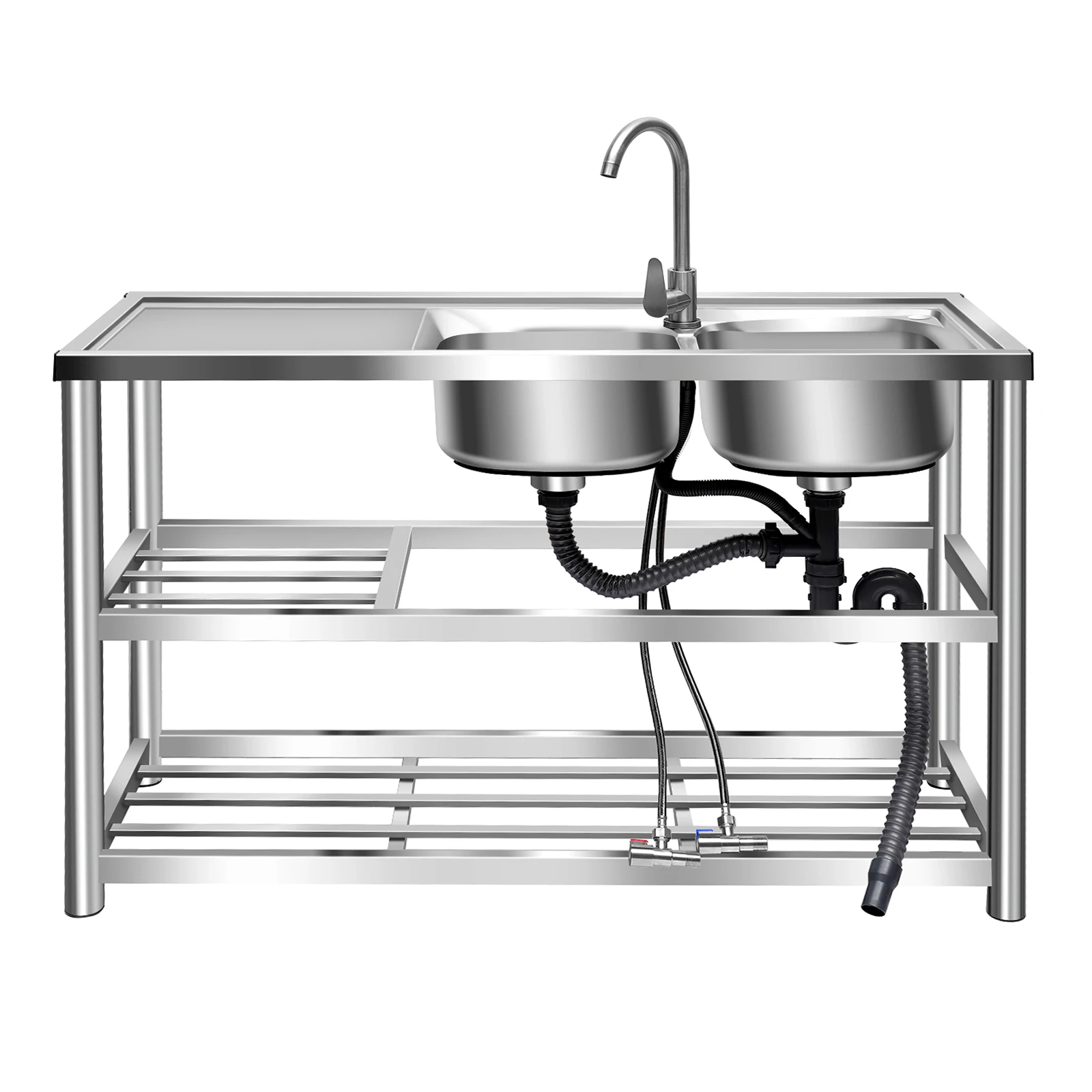 

Kitchen Sink, Freestanding Double Basin Sink, 150kg Load Capacity, 304 Stainless Steel Sink, for Kitchens and Laundry Rooms