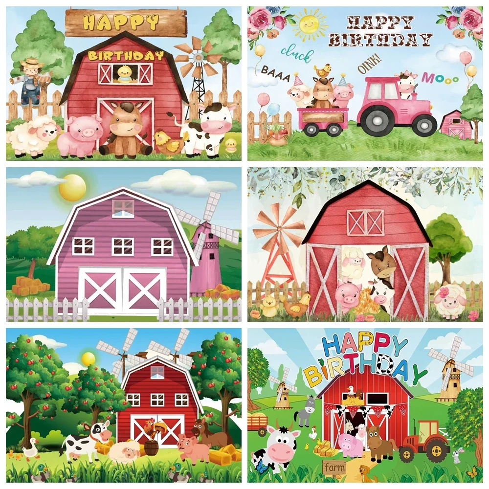 Cartoon Farm Backdrop Rural Barn Animal Tractor Newborn Baby Birthday Party Kids Portrait Photography Background Photo Studio