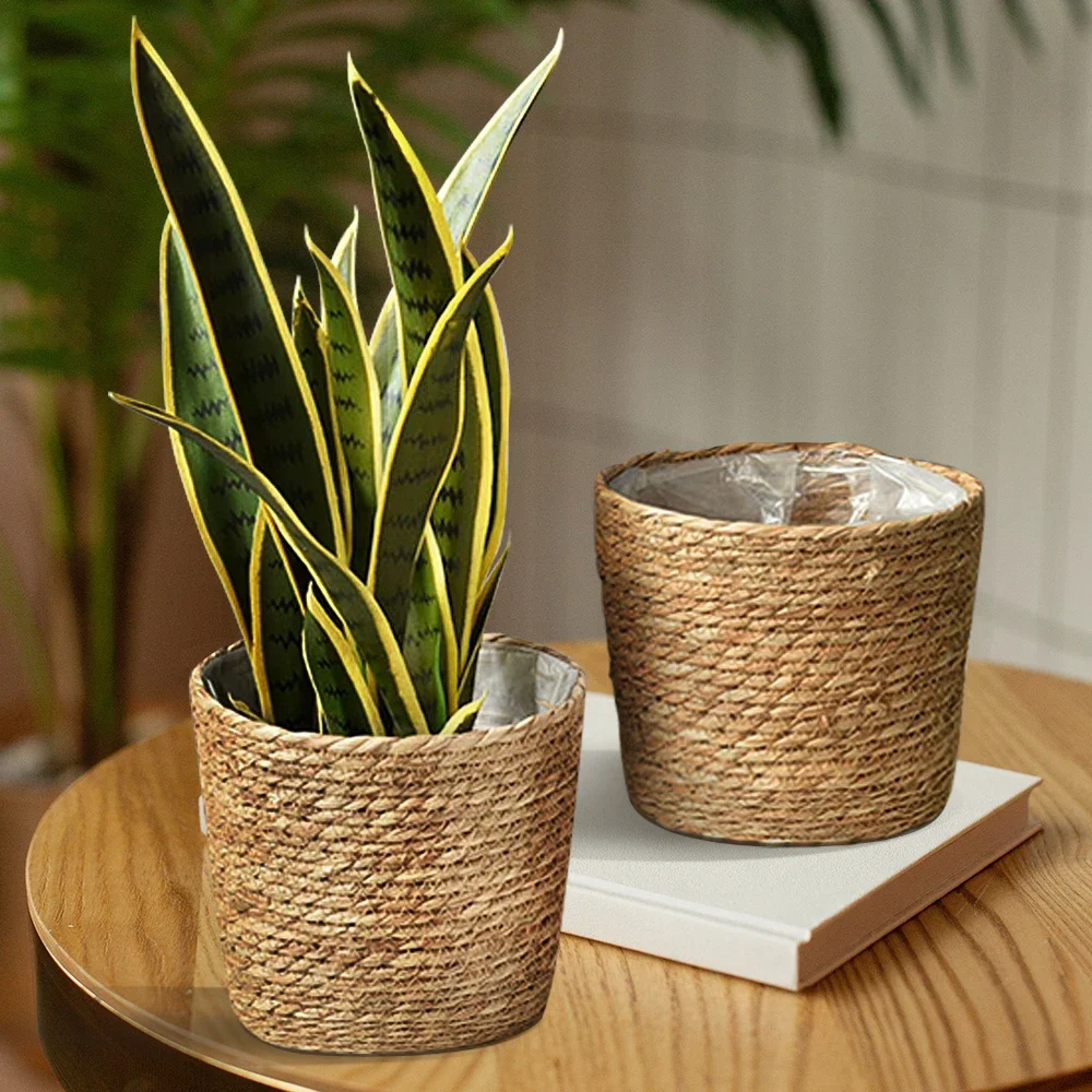 Straw Weaving Flower Plant Pot Basket Grass Planter Basket Indoor Outdoor Flower Pot Cover Plant Containers for Plantable Plants