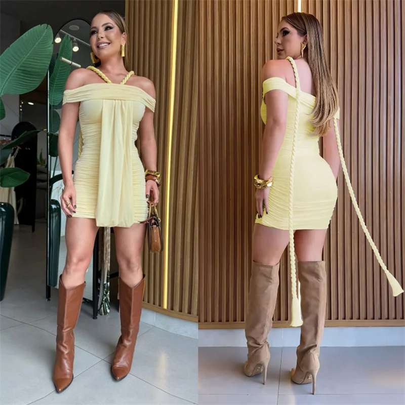 Sexy fora do ombro bodycon mini vestido feminino aniversário noite clube festa slash neck ruched bainha magro vestidos curtos com fita