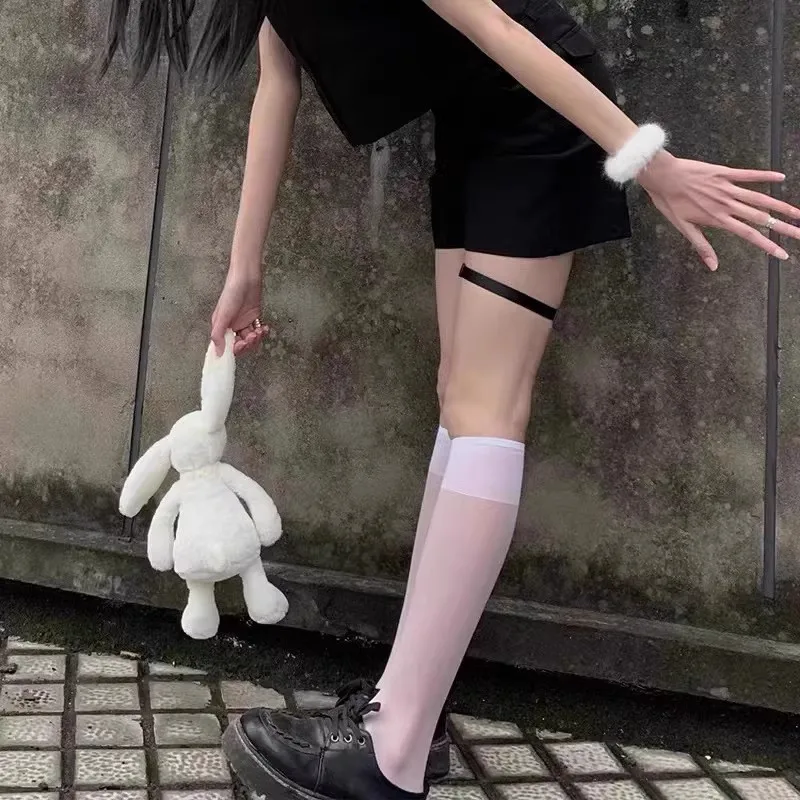 2 Paar Nylon über dem Knie hoch kawaii Studenten strümpfe Lolita Sommer Seide Knies trümpfe Rohr jk Mädchen lange weiße schwarze halbe Socken – Detail 3