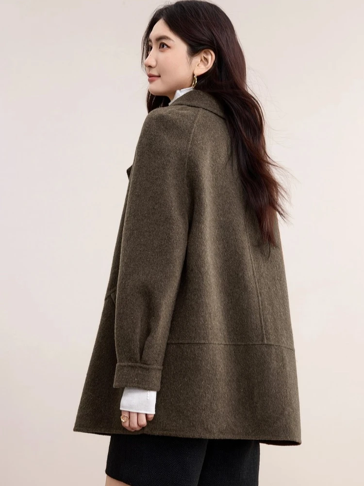 SENTUBILA Women's Wool Coat 2026 Winter British Style Notch Lapel Loose Warm Elegant Double Faced Wool Outerwear W54OA1880