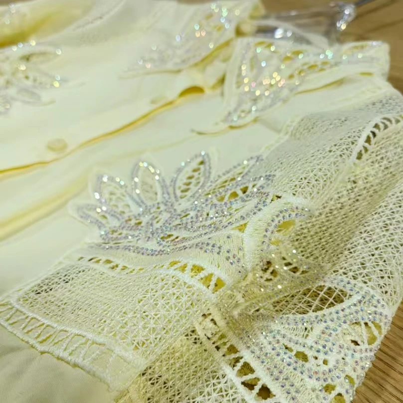 Novo em brilho lantejoulas oco para fora bordado camisas de algodão blusas para mulheres manga longa solta casual outwear topos blusas