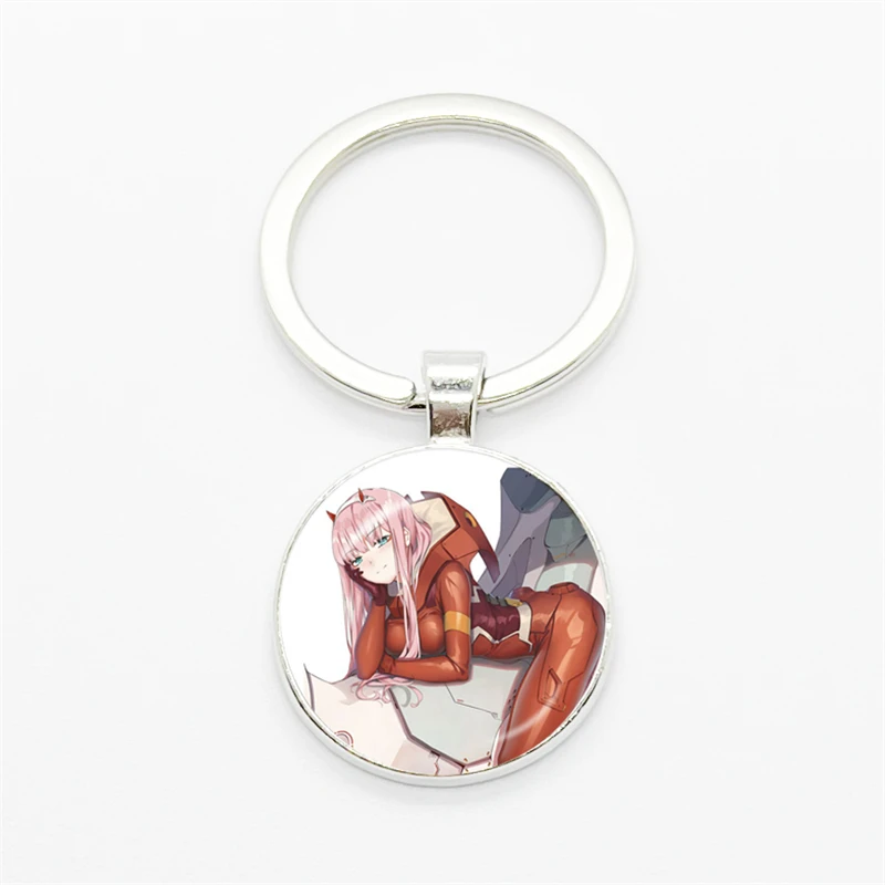 Japan Anime DARLING In The FRANXX Keychain 02 ZERO TWO Cosplay Cute Pendant Men Women Glass Key Chain Car Bag Jewelry Gift