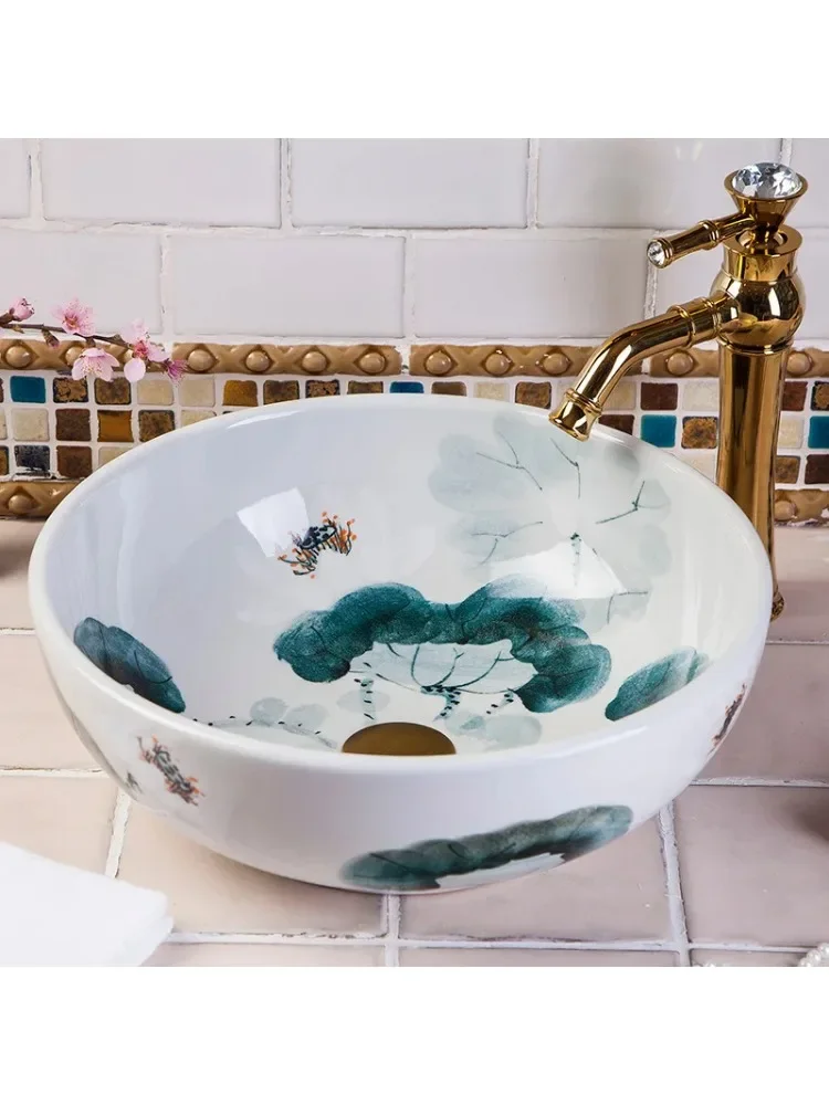 Art Table Basin round Retro Wash Basin Bathroom Ceramic Washbasin Home Creative Balcony Chinese Inter-Platform Basin