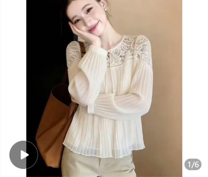 Summer Lace-embroidered Splice Chiffon Shirt For Women Elegant High-end Loose Long Sleeve Outerwear Top