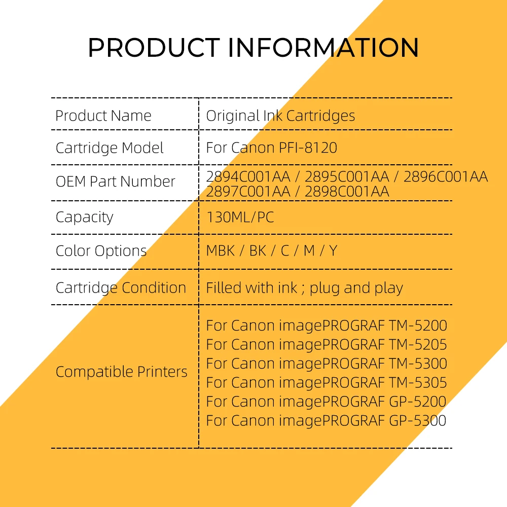 Оригинальный Новый чернильный картридж для Canon PFI-8120 PFI8120 130 мл для imagePROGRAF TM5200 TM5205 TM5250 TM5300 TM5305 GP5200 GP5300