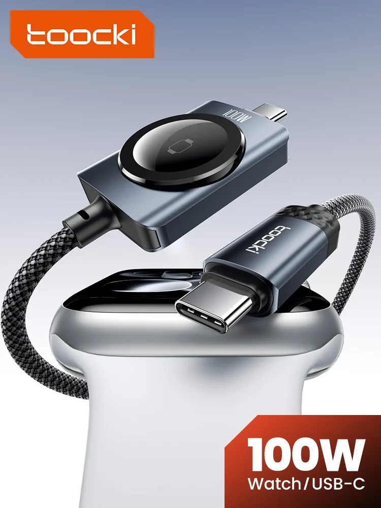 Toocki 100W Kabel USB-C do USB-C 2-w-1 z magnetycznym kablem do ładowania zegarka 2,5W Szybkie ładowanie dla iPhone 17 16 15 Pro i iWatch Series — zdjęcie produktu 7