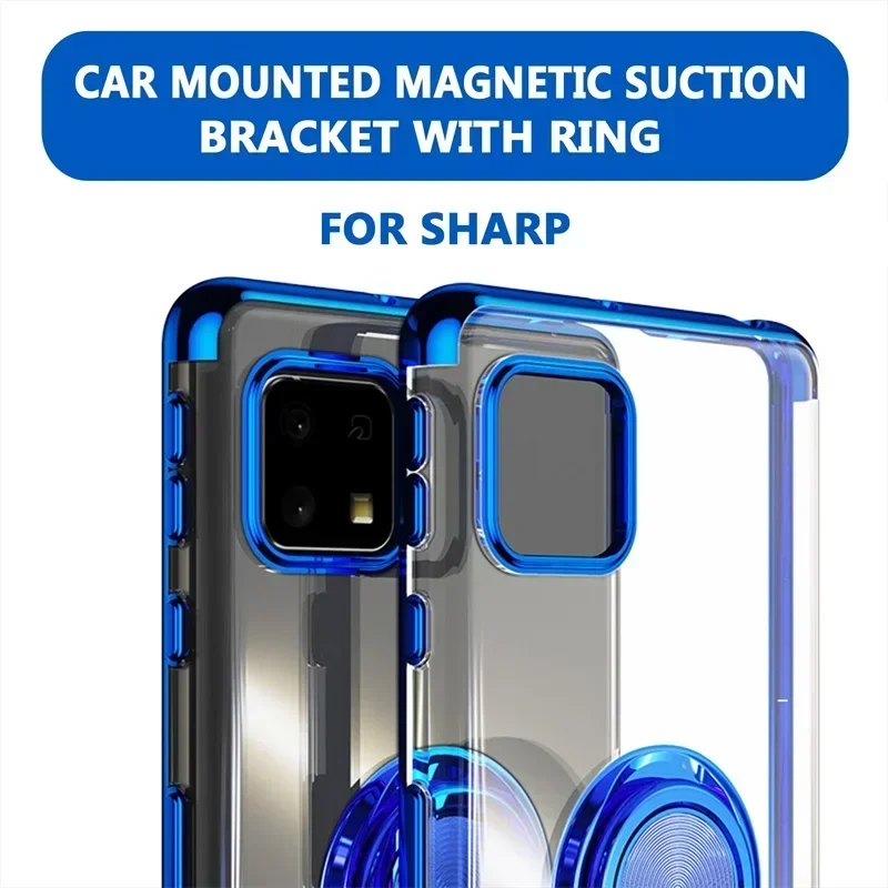 Luxury Clear Magnet Ring Stand Electroplate Case For Sharp Aquos Sense 9 4 6 7 8 Plus R7 TPU Car Holder Protection Shell