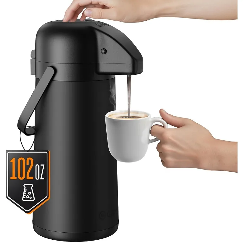 Графин для кофе Airpot для хранения горячей воды — большой диспенсер для кофе на 102 унции/3 л с насосом — изолированный из нержавеющей стали