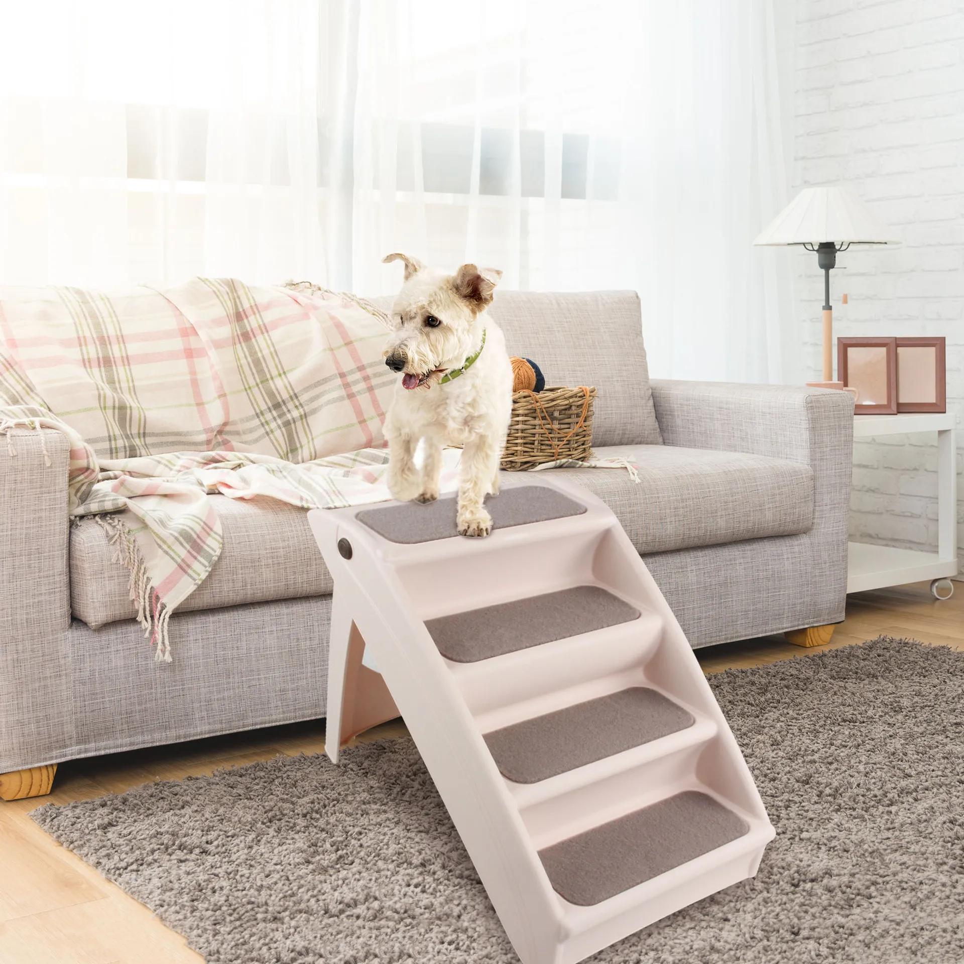 Portable easy folding three layers 4 step PP material washable foldable luxury pet dog stair for sofa and bed