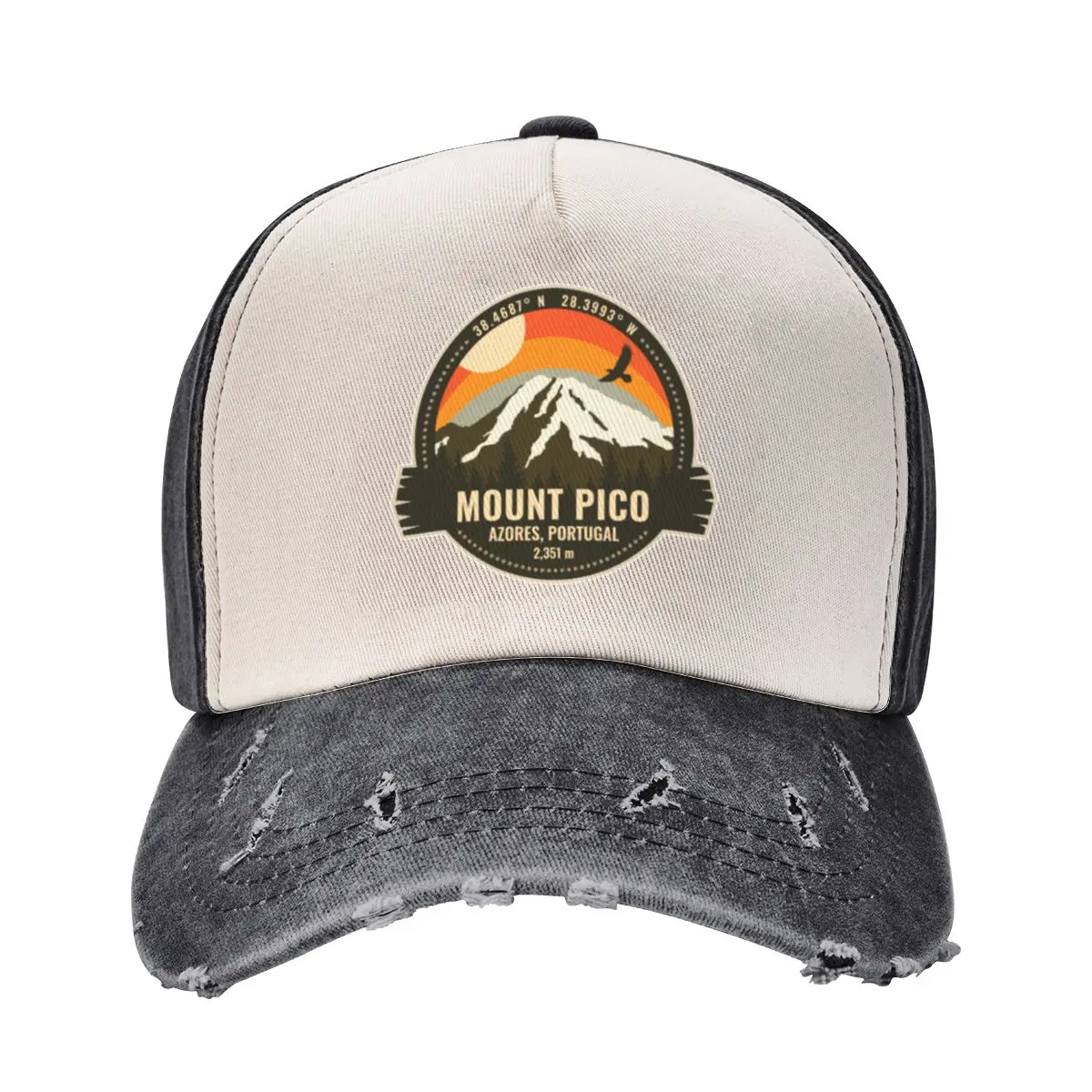 Mount Pico volcano Ilha do Pico Azores Portugal Volcano Retro Vintage Badge Baseball Cap Sun Hat For Children Men Caps Women's