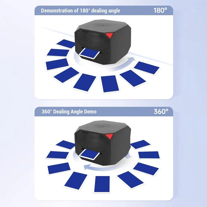 360 °   ماكينة تاجر البطاقات الأوتوماتيكية الدوارة أداة صفقة أوراق اللعب 2500 مللي أمبير قابلة لإعادة الشحن لألعاب الحفلات جهاز البوكر الصامت