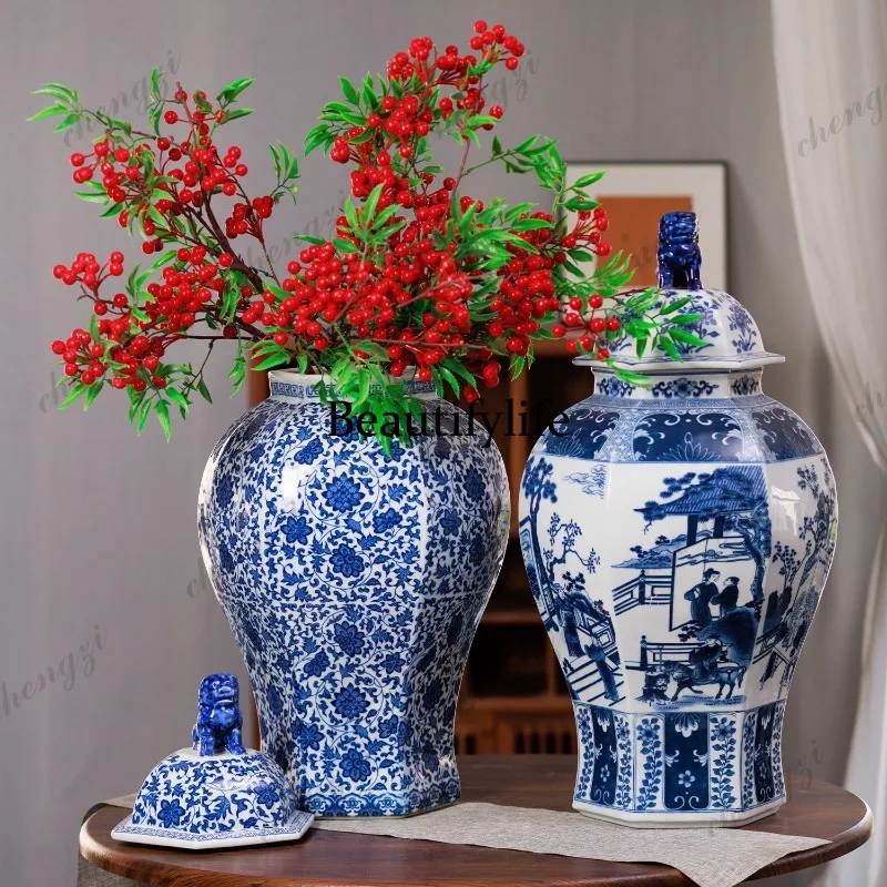 A95 Jingdezhen large floor ornament hand-painted ceramic storage jar  vase ornament